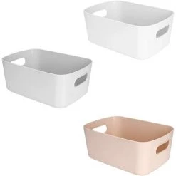 EINEMGELD Panier De Rangement En Plastique Avec Poignées, Petit Boîte De Rangement Léger Bac Organiseur Pour Salle De Bain, Cuisine, Chambre D’Enfant, Cosmétiques, Tiroir, étagères (Lot De 3)