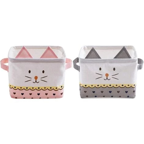 EINEMGELD Lot De 2 Paniers De Rangement Pliable En Coton Lin Petit Boîtes De Rangement Imperméable Pour Organiser Jouets Maquillages Accessoires - Chat Mignon, Rose & Gris 3 EINEMGELD Lot De 2 Paniers De Rangement Pliable En Coton Lin Petit Boîtes De Rangement Imperméable Pour Organiser Jouets Maquillages Accessoires - Chat Mignon, Rose & Gris