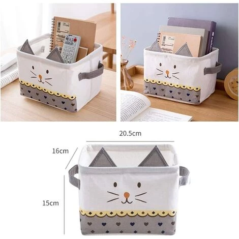 EINEMGELD Lot De 2 Paniers De Rangement Pliable En Coton Lin Petit Boîtes De Rangement Imperméable Pour Organiser Jouets Maquillages Accessoires - Chat Mignon, Rose & Gris 5 EINEMGELD Lot De 2 Paniers De Rangement Pliable En Coton Lin Petit Boîtes De Rangement Imperméable Pour Organiser Jouets Maquillages Accessoires - Chat Mignon, Rose & Gris – Image 3