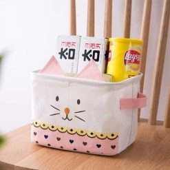 EINEMGELD Lot De 2 Paniers De Rangement Pliable En Coton Lin Petit Boîtes De Rangement Imperméable Pour Organiser Jouets Maquillages Accessoires - Chat Mignon, Rose & Gris 9 EINEMGELD Lot De 2 Paniers De Rangement Pliable En Coton Lin Petit Boîtes De Rangement Imperméable Pour Organiser Jouets Maquillages Accessoires - Chat Mignon, Rose & Gris -Petit rangement Soldes Magasin 60671592 4