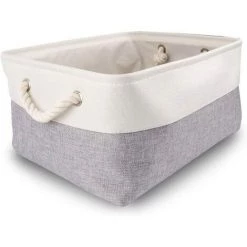 EINEMGELD Boite De Rangement Tissu Grand, Panier Rangement Rectangulaire Dressing Avec Poignée Pour Jouets, Armoire (Pliable, Gris Blanc)