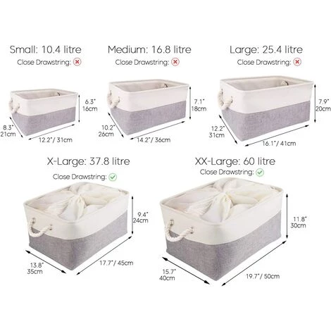 EINEMGELD Boite De Rangement Tissu Grand, Panier Rangement Rectangulaire Dressing Avec Poignée Pour Jouets, Armoire (Pliable, Gris Blanc) 4 EINEMGELD Boite De Rangement Tissu Grand, Panier Rangement Rectangulaire Dressing Avec Poignée Pour Jouets, Armoire (Pliable, Gris Blanc) – Image 2
