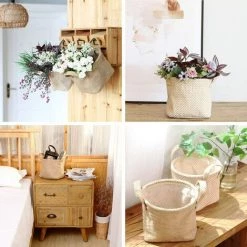 EINEMGELD Organizer Box Bins In Jute And Cotton Linen Pliable With Handle Decorative For Home Toiletry Stationery Sundries Toys Jewerly Color Beige 14 * 17 * 16CM 2PCS -Petit rangement Soldes Magasin 60672193 3