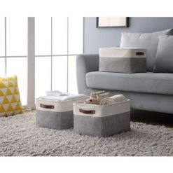 AOUGO Paniers De Rangement Pliables En Tissu Cationique Robuste Et Pliable Avec Poignées Pour étagère Pour Chambre D'enfant Ou Penderie (Gris Et Blanc, Large - 4 Pack) -Petit rangement Soldes Magasin 60906826 3