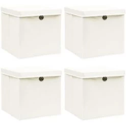 FIMEI Boîtes De Rangement Avec Couvercles 4pcs Blanc 32x32x32cm Tissu