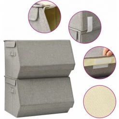 FIMEI Boîtes De Rangement Empilables Avec Couvercle 2 Pcs Tissu Gris