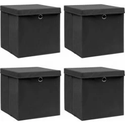 FIMEI Boîtes De Rangement Avec Couvercle 4 Pcs Noir 32x32x32 Cm Tissu