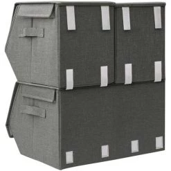 FIMEI Boîtes De Rangement Empilables 3 Pcs Tissu Anthracite -Petit rangement Soldes Magasin 60970023 4