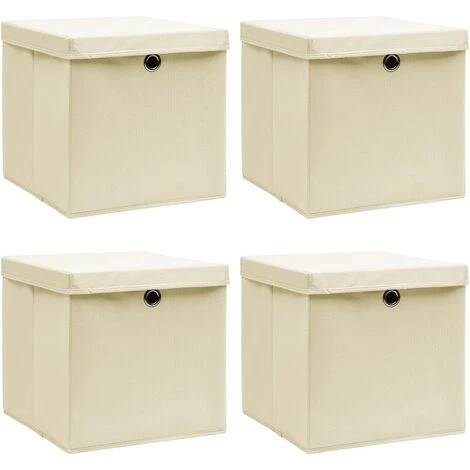 FIMEI Boîtes De Rangement à Couvercles 4 Pcs Crème 32x32x32 Cm Tissu 3 FIMEI Boîtes De Rangement à Couvercles 4 Pcs Crème 32x32x32 Cm Tissu