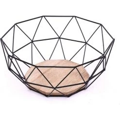 EINEMGELD Corbeille à Fruits, Panier à Fruits Design Metal Et Bois 26 X 26 X 12 Cm