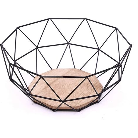 EINEMGELD Corbeille à Fruits, Panier à Fruits Design Metal Et Bois 26 X 26 X 12 Cm 3 EINEMGELD Corbeille à Fruits, Panier à Fruits Design Metal Et Bois 26 X 26 X 12 Cm