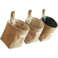 EINEMGELD Panier De Rangement Coton Et Lin, 3pcs Boîte De Rangement Pliable En Lin, Sac De Rangement Suspendu, Pour Jouets, Maquillage, Petites Affaires, Clés, Papier Toilette, Plantes En Pot
