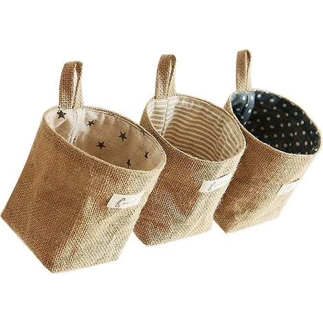 EINEMGELD Panier De Rangement Coton Et Lin, 3pcs Boîte De Rangement Pliable En Lin, Sac De Rangement Suspendu, Pour Jouets, Maquillage, Petites Affaires, Clés, Papier Toilette, Plantes En Pot 3 EINEMGELD Panier De Rangement Coton Et Lin, 3pcs Boîte De Rangement Pliable En Lin, Sac De Rangement Suspendu, Pour Jouets, Maquillage, Petites Affaires, Clés, Papier Toilette, Plantes En Pot