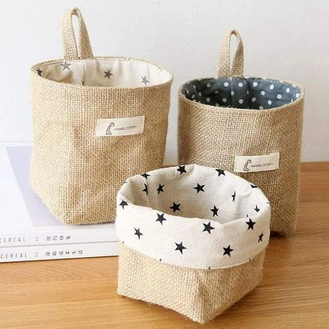 EINEMGELD Panier De Rangement Coton Et Lin, 3pcs Boîte De Rangement Pliable En Lin, Sac De Rangement Suspendu, Pour Jouets, Maquillage, Petites Affaires, Clés, Papier Toilette, Plantes En Pot 5 EINEMGELD Panier De Rangement Coton Et Lin, 3pcs Boîte De Rangement Pliable En Lin, Sac De Rangement Suspendu, Pour Jouets, Maquillage, Petites Affaires, Clés, Papier Toilette, Plantes En Pot – Image 3