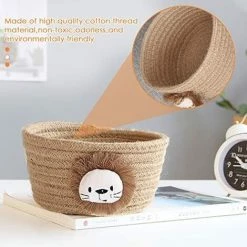 HKLFFJA Paniers De Rangement Corde Coton, Panier De Organisateurs Lion Rond Panier De Stockage Pliable De Jouets Cosmétique Articles Divers Pour Chambre D’Enfant, Bureau, Maison DéCoration -Petit rangement Soldes Magasin 61234240 3