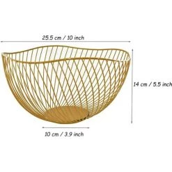 MEZHENG Bol à Fruits En Métal, Corbeille à Fruits, Panier à Fruits, Style Vintage Avec Un Design Ondulé, Durable, Pour Légumes, Collations, Pain, Fruits, Boule De Décoration, Cosmétiques (Doré) -Petit rangement Soldes Magasin 61309935 2