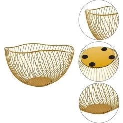 MEZHENG Bol à Fruits En Métal, Corbeille à Fruits, Panier à Fruits, Style Vintage Avec Un Design Ondulé, Durable, Pour Légumes, Collations, Pain, Fruits, Boule De Décoration, Cosmétiques (Doré) -Petit rangement Soldes Magasin 61309935 3