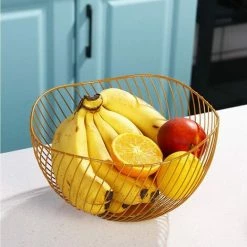 MEZHENG Bol à Fruits En Métal, Corbeille à Fruits, Panier à Fruits, Style Vintage Avec Un Design Ondulé, Durable, Pour Légumes, Collations, Pain, Fruits, Boule De Décoration, Cosmétiques (Doré) -Petit rangement Soldes Magasin 61309935 4