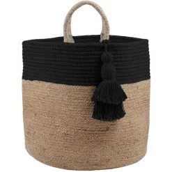 ZEN ET ETHNIQUE Panier Beige Et Noir En Jute Et Coton MAORI