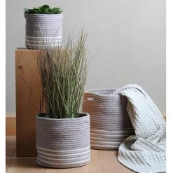 ZEN ET ETHNIQUE Set De 3 Paniers Gris Et Blanc En Coton Et Jute BANAO -Petit rangement Soldes Magasin 62019550 2