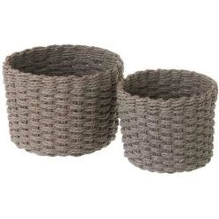 ZEN ET ETHNIQUE Set 2 Panières Grises En Fibre De Papier Tressée