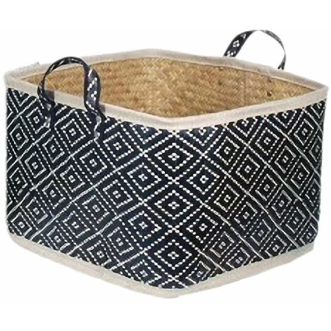 RETRO Petite Corbeille En Feuilles De Palmier Noir Et Naturel 3 RETRO Petite Corbeille En Feuilles De Palmier Noir Et Naturel