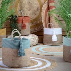 ZEN ET ETHNIQUE Panier Beige Et Blanc En Jute Et Coton MAORI -Petit rangement Soldes Magasin 62042061 2