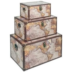 RETRO Lot De 3 Malles Mappemonde