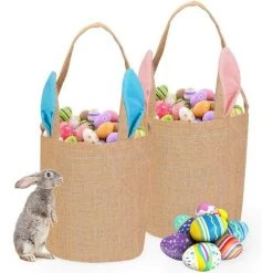 EINEMGELD Sacs De Pâques, Sacs De Pâques De Jute, 2 Paniers De Lapin De Pâques Sacs, Fourre Tout Pour Oeufs Chasse, Remplir Cadeaux De Pâques, Fête De Pâques, Enfants Chasse Aux œufs, Chocolat, Bonbons