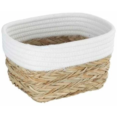 WENKO Panier De Rangement Rika S, Corbeille Décorative Pour Accessoires, En Fibres Naturelles Tressées, Ornée D'un Tissu En Coton, 80 % De Fibres Naturelles, 20 % De Coton, 15 X 20 X 13 Cm, Brun/blanc 3 WENKO Panier De Rangement Rika S, Corbeille Décorative Pour Accessoires, En Fibres Naturelles Tressées, Ornée D'un Tissu En Coton, 80 % De Fibres Naturelles, 20 % De Coton, 15 X 20 X 13 Cm, Brun/blanc