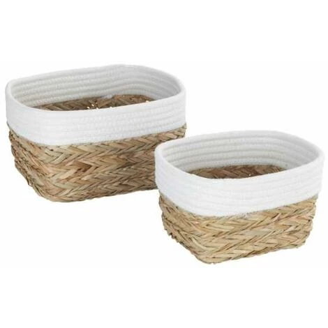 WENKO Panier De Rangement Rika S, Corbeille Décorative Pour Accessoires, En Fibres Naturelles Tressées, Ornée D'un Tissu En Coton, 80 % De Fibres Naturelles, 20 % De Coton, 15 X 20 X 13 Cm, Brun/blanc 5 WENKO Panier De Rangement Rika S, Corbeille Décorative Pour Accessoires, En Fibres Naturelles Tressées, Ornée D'un Tissu En Coton, 80 % De Fibres Naturelles, 20 % De Coton, 15 X 20 X 13 Cm, Brun/blanc – Image 3