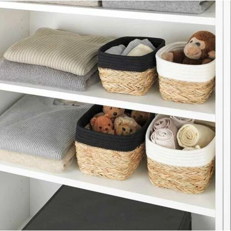 WENKO Panier De Rangement Rika S, Corbeille Décorative Pour Accessoires, En Fibres Naturelles Tressées, Ornée D'un Tissu En Coton, 80 % De Fibres Naturelles, 20 % De Coton, 15 X 20 X 13 Cm, Brun/blanc 7 WENKO Panier De Rangement Rika S, Corbeille Décorative Pour Accessoires, En Fibres Naturelles Tressées, Ornée D'un Tissu En Coton, 80 % De Fibres Naturelles, 20 % De Coton, 15 X 20 X 13 Cm, Brun/blanc – Image 5