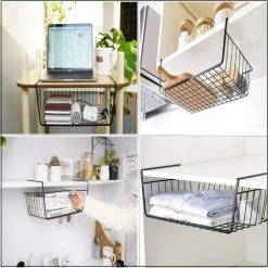 RHAFAYRE 2Pcs Organisateur Panier Suspendu 31.5cm X25cm X10cm , Panier Etagère Suspendu Sous Etagère Panier De Rangement Pour Placards De Cuisine, Armoires, étagères, Meubles Bas (Noir) -Petit rangement Soldes Magasin 62842641 5