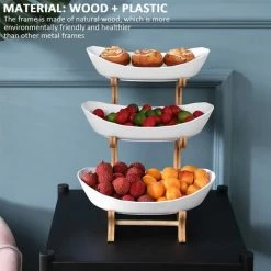 MEZHENG Corbeille à Fruits 3 étages,Porte-Fruits Céramique 3 Etages Avec Support En Bambou Naturel Pour Fruits,Gâteaux, Bonbons 35*15cm (blanc) 8 MEZHENG Corbeille à Fruits 3 étages,Porte-Fruits Céramique 3 Etages Avec Support En Bambou Naturel Pour Fruits,Gâteaux, Bonbons 35*15cm (blanc) -Petit rangement Soldes Magasin 63472056 2