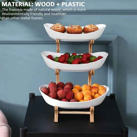 MEZHENG Corbeille à Fruits 3 étages,Porte-Fruits Céramique 3 Etages Avec Support En Bambou Naturel Pour Fruits,Gâteaux, Bonbons 35*15cm (blanc) 4 MEZHENG Corbeille à Fruits 3 étages,Porte-Fruits Céramique 3 Etages Avec Support En Bambou Naturel Pour Fruits,Gâteaux, Bonbons 35*15cm (blanc) – Image 2