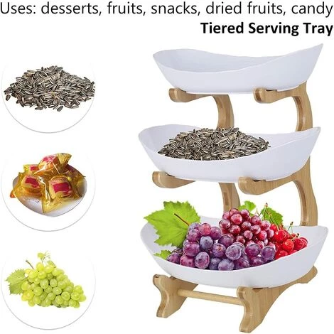 MEZHENG Corbeille à Fruits 3 étages,Porte-Fruits Céramique 3 Etages Avec Support En Bambou Naturel Pour Fruits,Gâteaux, Bonbons 35*15cm (blanc) 5 MEZHENG Corbeille à Fruits 3 étages,Porte-Fruits Céramique 3 Etages Avec Support En Bambou Naturel Pour Fruits,Gâteaux, Bonbons 35*15cm (blanc) – Image 3