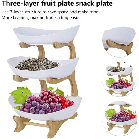 MEZHENG Corbeille à Fruits 3 étages,Porte-Fruits Céramique 3 Etages Avec Support En Bambou Naturel Pour Fruits,Gâteaux, Bonbons 35*15cm (blanc) 6 MEZHENG Corbeille à Fruits 3 étages,Porte-Fruits Céramique 3 Etages Avec Support En Bambou Naturel Pour Fruits,Gâteaux, Bonbons 35*15cm (blanc) – Image 4