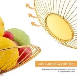 MEZHENG Corbeille A Fruits, 2 Pcs Panier à Fruit En Fil Métallique, Support Pour Fruits, Fruits Panier De Rangement, Rangement Pour Légumes, Collations, Fruits, Pain, 27.5 X 27.5 X 6.5 Cm(Noir + Or) -Petit rangement Soldes Magasin 63472620 3