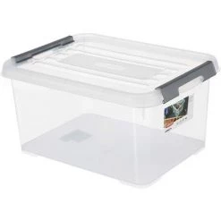 MEZHENG Box Avec Couvercle, 21 L, Transparent/Gris