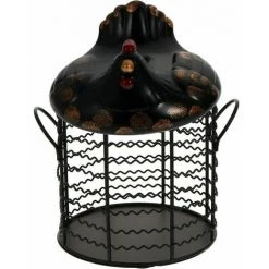 SINCèREETALI Métal Fil Oeuf Panier De Poulet Forme Fil Corbeille De Fruits Avec Couvercle En Céramique Et Poignée Oeuf Titulaire D' Affichage Organisateur Pour La Cuisine Ferme，noir