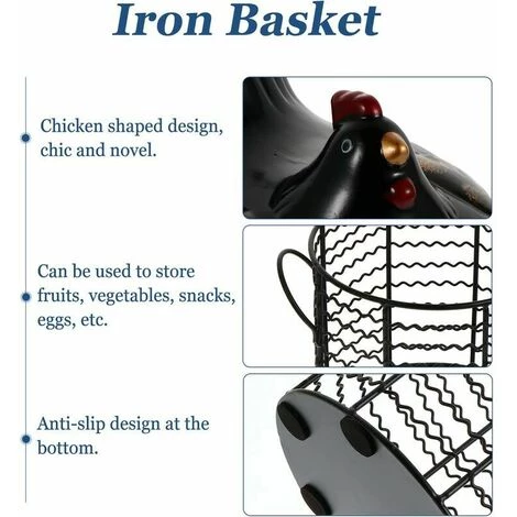 SINCèREETALI Métal Fil Oeuf Panier De Poulet Forme Fil Corbeille De Fruits Avec Couvercle En Céramique Et Poignée Oeuf Titulaire D' Affichage Organisateur Pour La Cuisine Ferme,noir 7 SINCèREETALI Métal Fil Oeuf Panier De Poulet Forme Fil Corbeille De Fruits Avec Couvercle En Céramique Et Poignée Oeuf Titulaire D' Affichage Organisateur Pour La Cuisine Ferme,noir – Image 5
