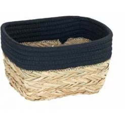 WENKO® WENKO Panier De Rangement Rika S, Corbeille Décorative Pour Accessoires, En Fibres Naturelles Tressées, Ornée D'un Tissu En Coton, 80 % De Fibres Naturelles, 20 % De Coton, 15 X 20 X 13 Cm, Brun/noir