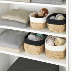 WENKO® WENKO Panier De Rangement Rika S, Corbeille Décorative Pour Accessoires, En Fibres Naturelles Tressées, Ornée D'un Tissu En Coton, 80 % De Fibres Naturelles, 20 % De Coton, 15 X 20 X 13 Cm, Brun/noir -Petit rangement Soldes Magasin 63552051 5
