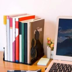 SLI-RES Serre-livres En Acier Inoxydable, Pour Supporter Des Livres Grands Et Lourds Ou Pour Décoration De La Bibliothèque Et Bureau à Domicile Chat Musical 16*10*17.5cm (Noir)，Lilaris -Petit rangement Soldes Magasin 63566721 4