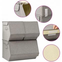 SUPERMARKET Boîtes De Rangement Empilables 3 Pcs Tissu Gris SUHB-332891
