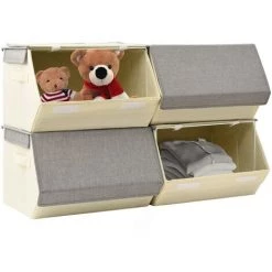 SUPERMARKET Boîtes De Rangement Empilables Avec Couvercle 4 Pcs Tissu