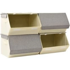 SUPERMARKET Boîtes De Rangement Empilables Avec Couvercle 4 Pcs Tissu -Petit rangement Soldes Magasin 63660014 5