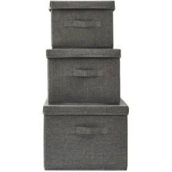 SUPERMARKET Boîtes De Rangement Empilables 3 Pcs Tissu Anthracite SUHB-332918 -Petit rangement Soldes Magasin 63664577 4