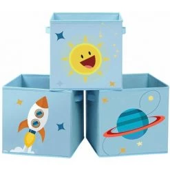 HELLOSHOP26 Boîtes De Rangement Lot De 3 Organisateurs Pour Jouets Cubes Pliables Avec Poignées Pour Chambre D'enfant Salle De Jeux 30 X 30 X 30 Cm Thème De L'espace Bleu - Bleu