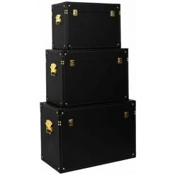 Paris Prix - Lot De 3 Malles Déco "orya" 56cm Noir & Or